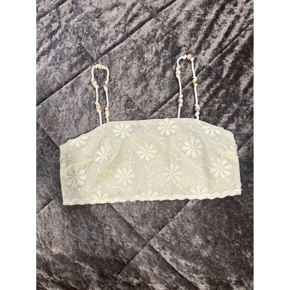 Aralina Floral Lace Beaded Strap Crop Top Women's Size M Cream EUC